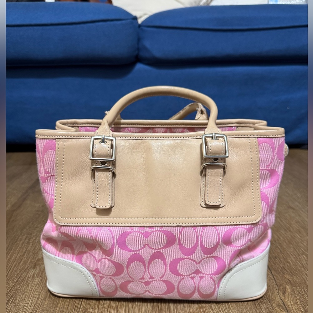 Coach pink tan monogram purse handbag